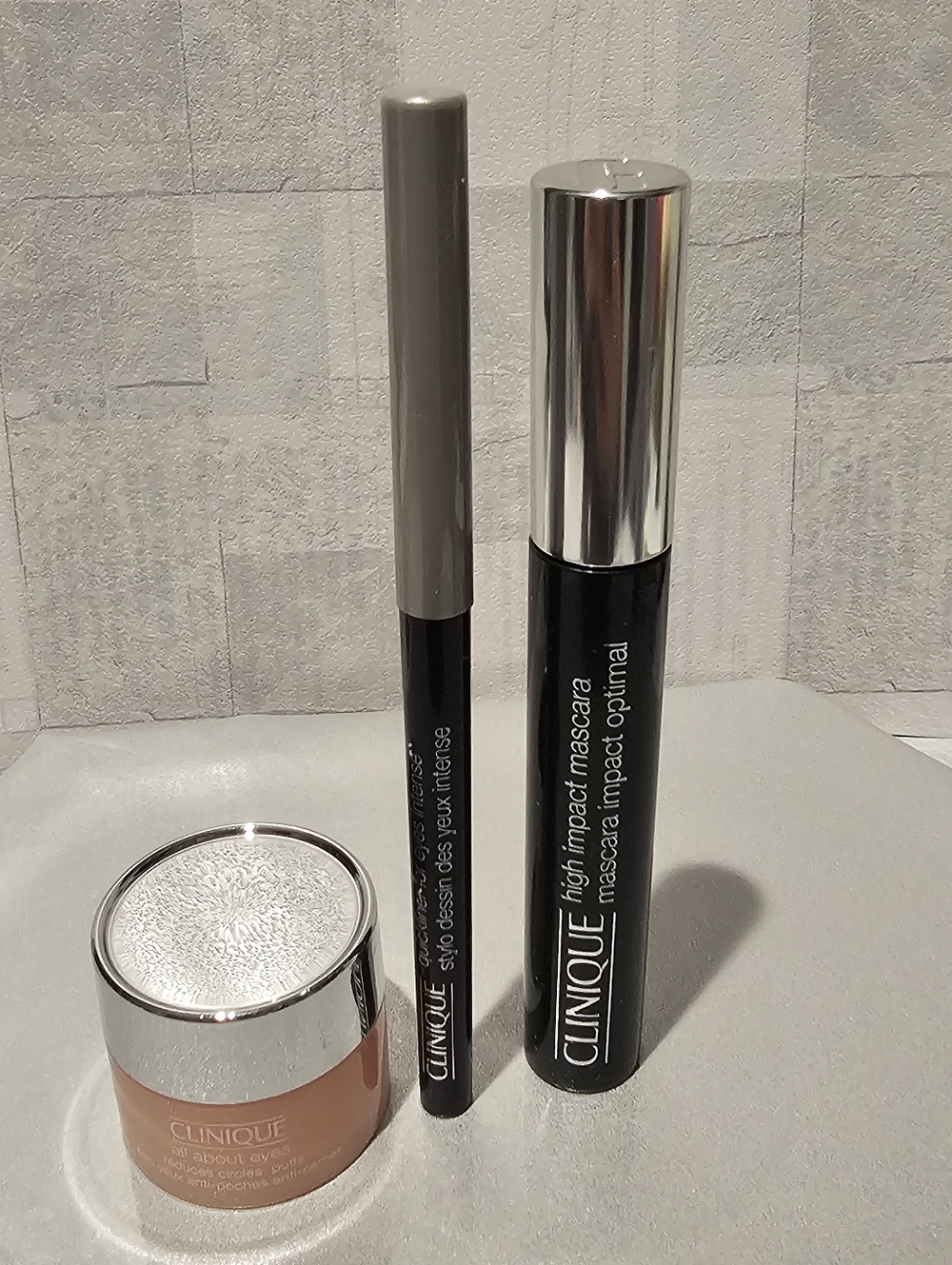 Clinique 3pcs - All About Eye 5ml, High Impact Mascara & Eyeliner- Intense Black